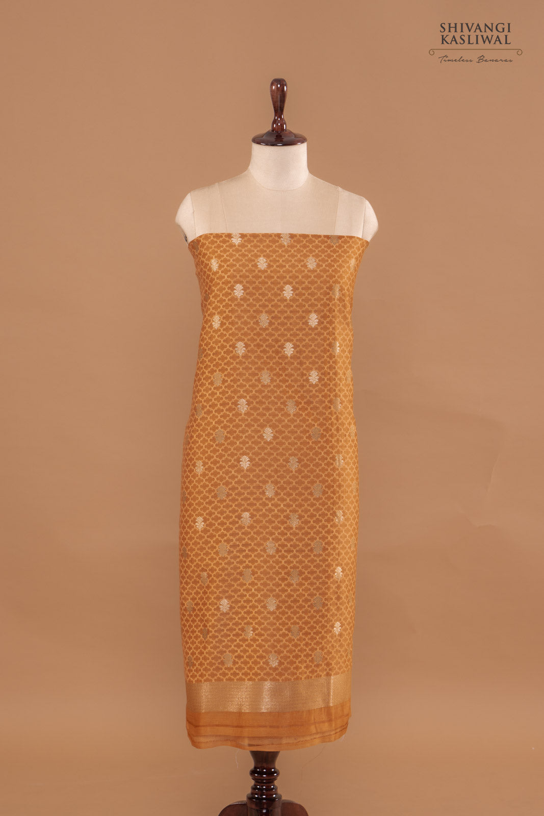 Light Brown Handwoven Banarasi Chanderi Suit Piece