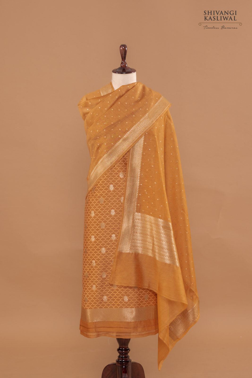Light Brown Handwoven Banarasi Chanderi Suit Piece