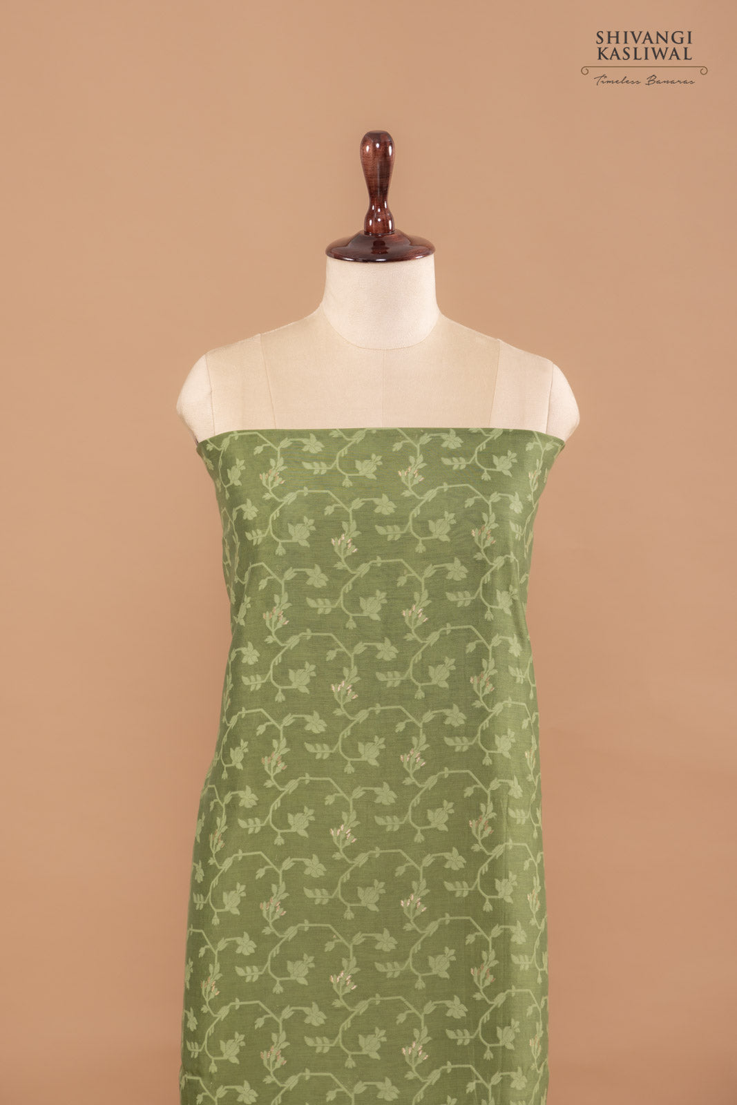 Green Handwoven Banarasi Chanderi Suit Piece