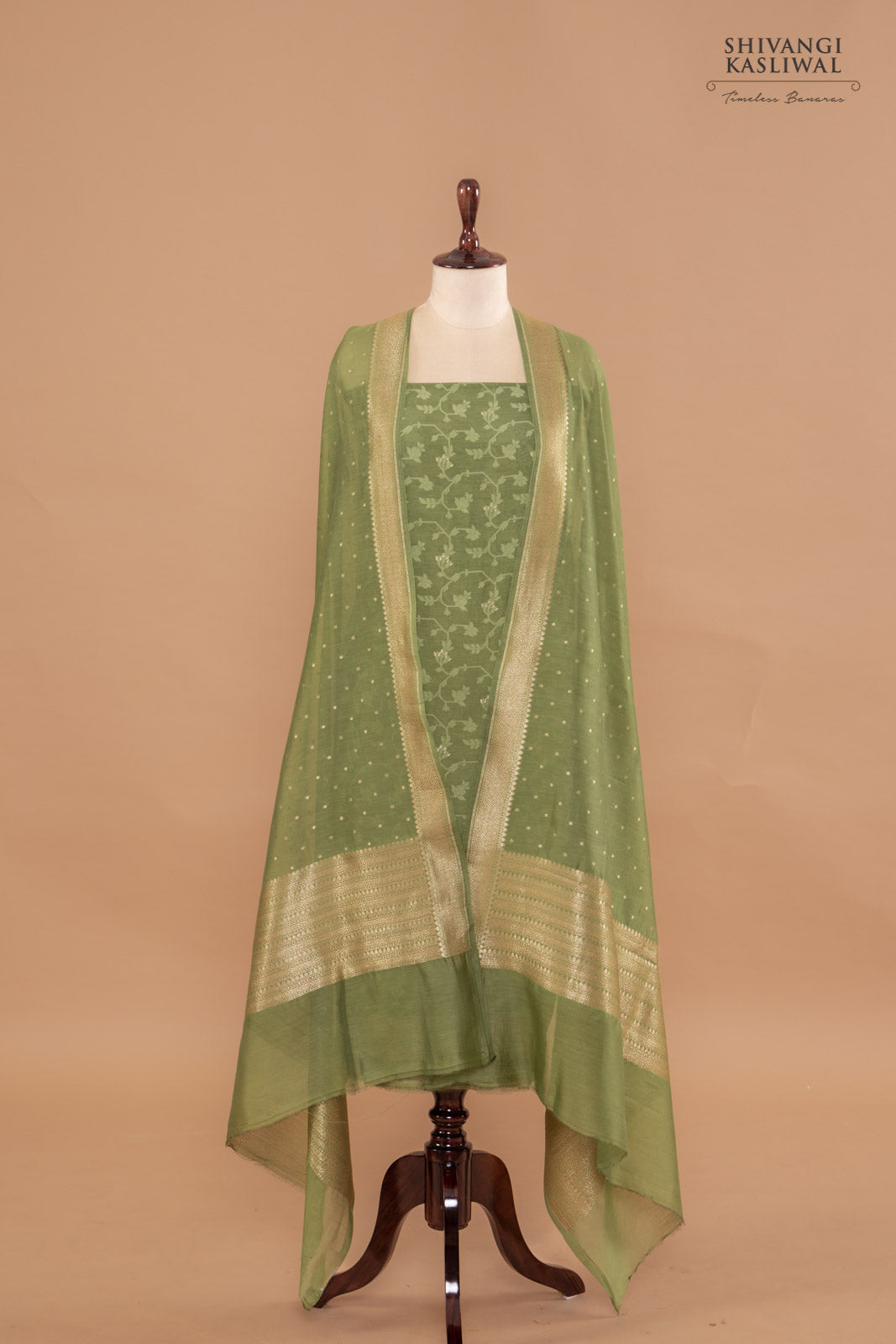Green Handwoven Banarasi Chanderi Suit Piece