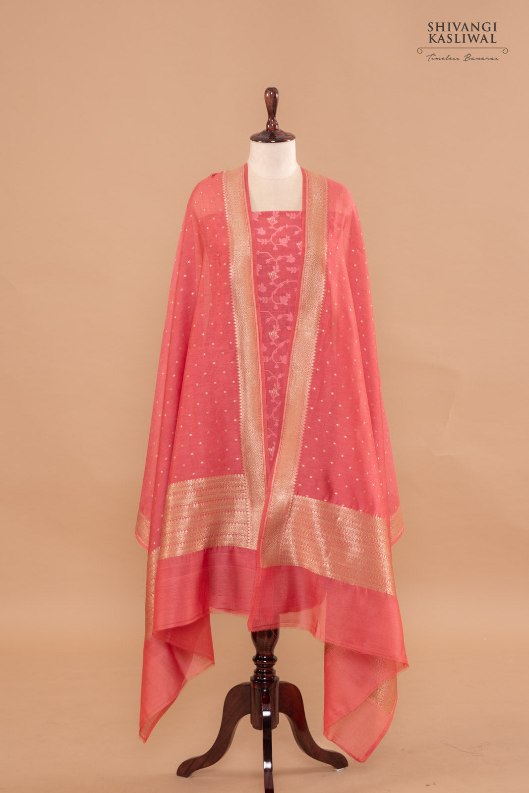 Pink Handwoven Banarasi Chanderi Suit Piece