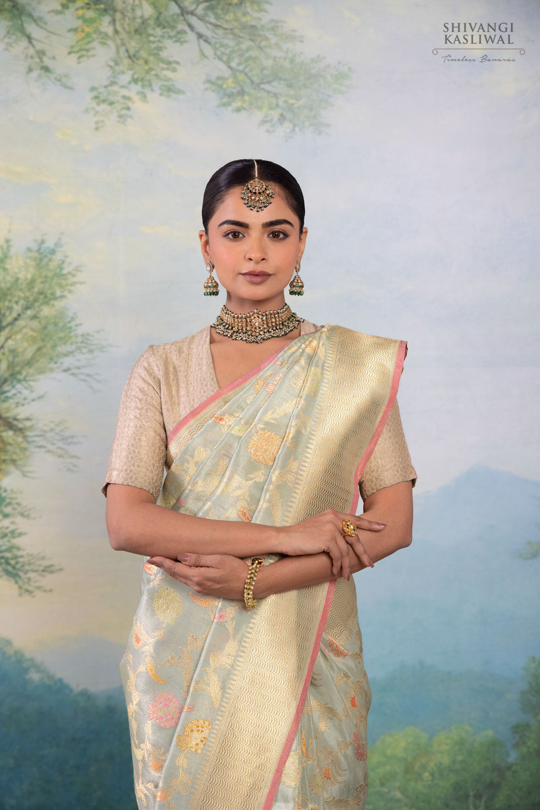 Powder Blue Handwoven Banarasi Kadhua Silk Tissue Saree