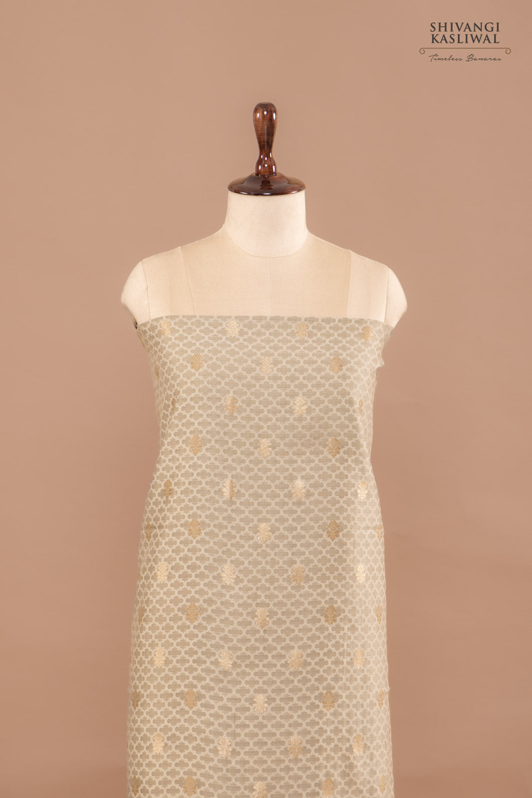 Light Grey Handwoven Banarasi Chanderi Suit Piece