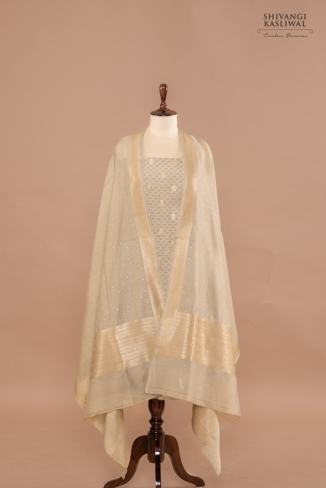 Light Grey Handwoven Banarasi Chanderi Suit Piece
