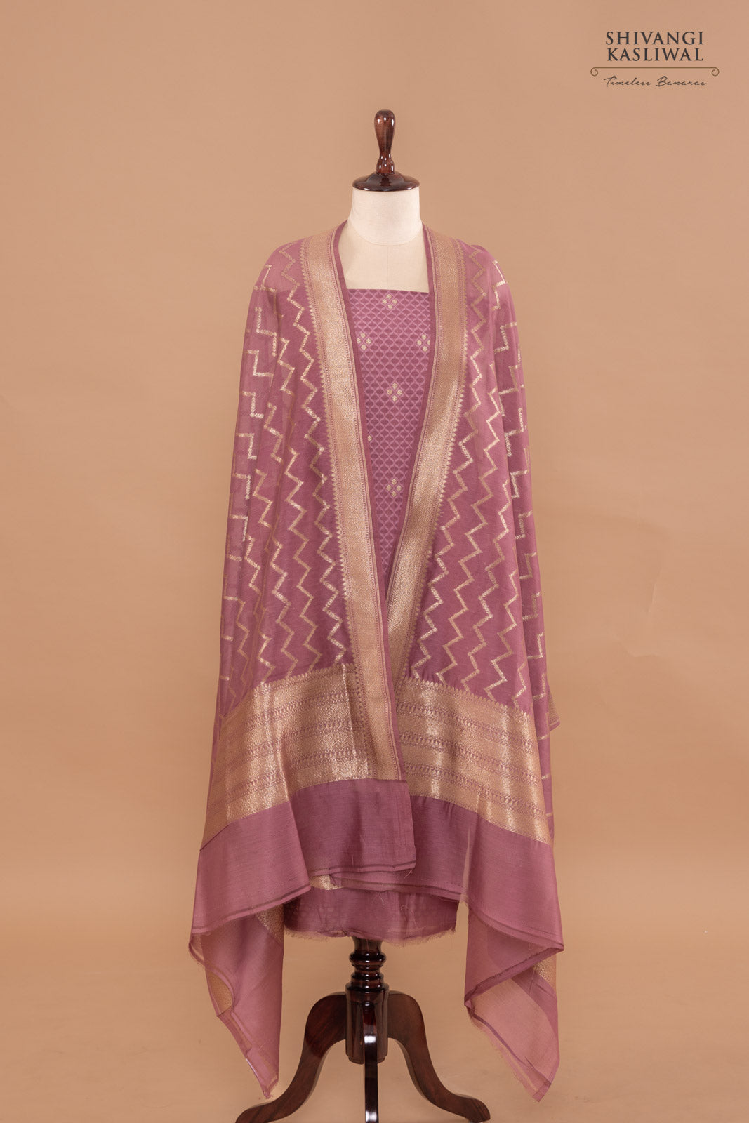 Onion Pink Handwoven Banarasi Chanderi Suit Piece