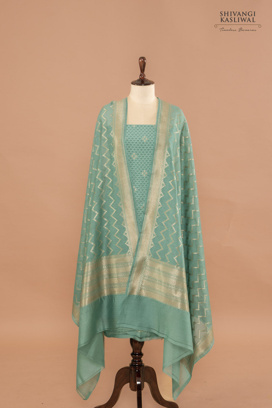 Blue Handwoven Banarasi Chanderi Suit Piece