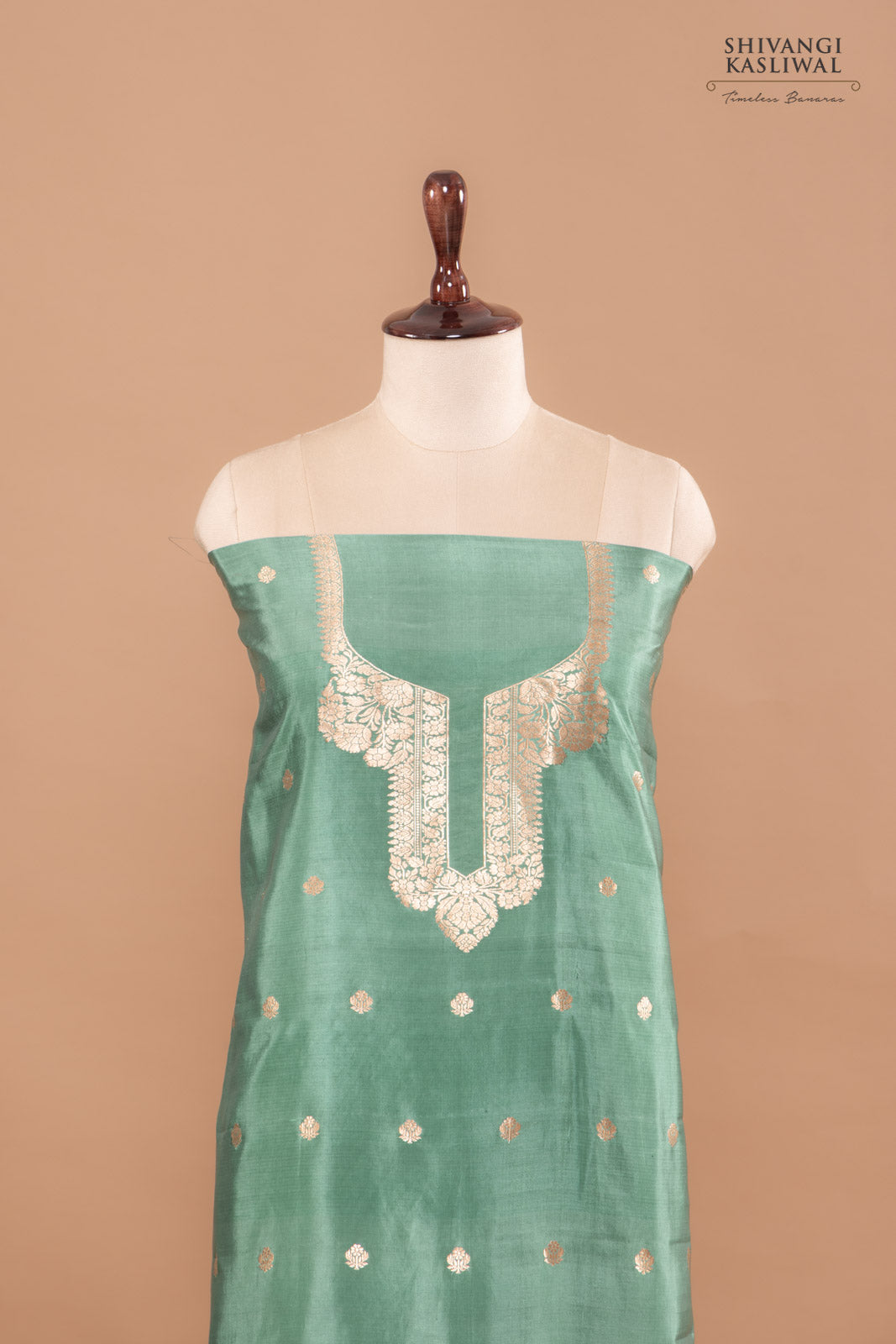 Aqua Blue Handwoven Banarasi Silk Suit Piece