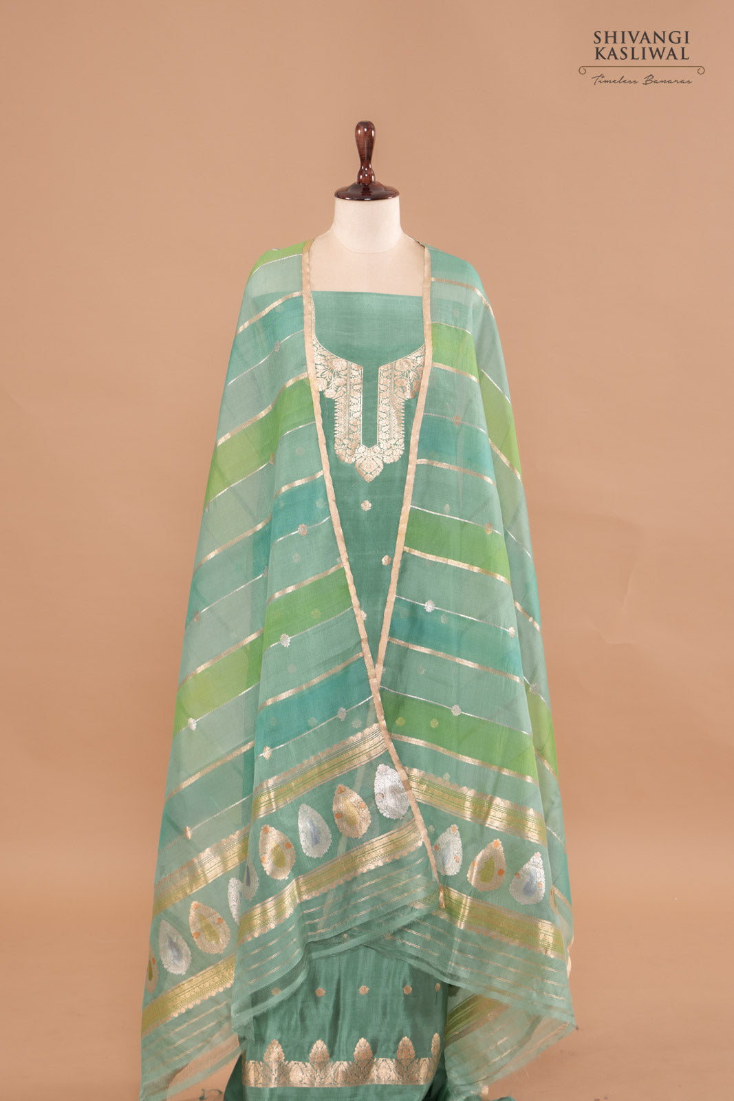 Aqua Blue Handwoven Banarasi Silk Suit Piece