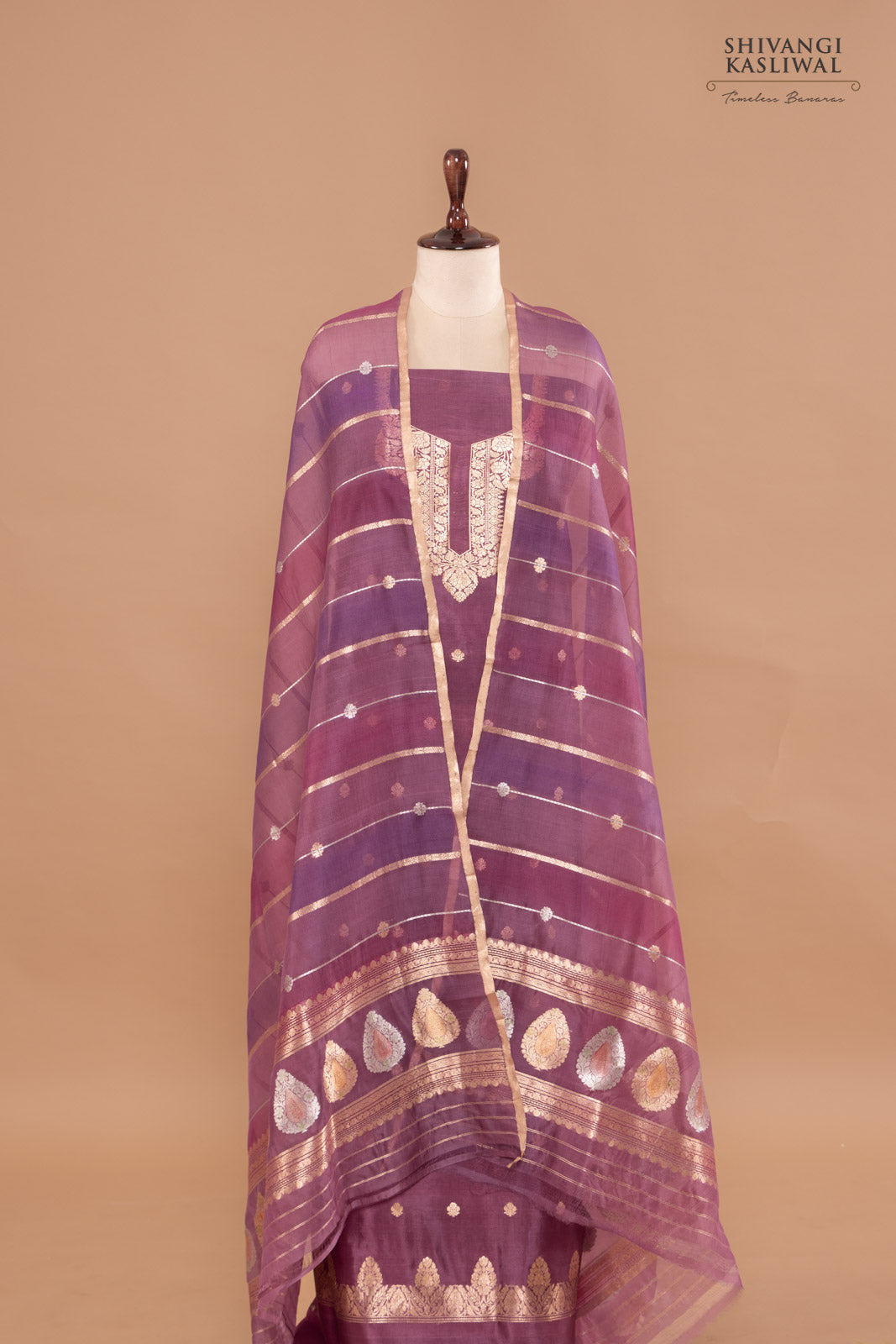 Onion Pink Handwoven Banarasi Silk Suit Piece