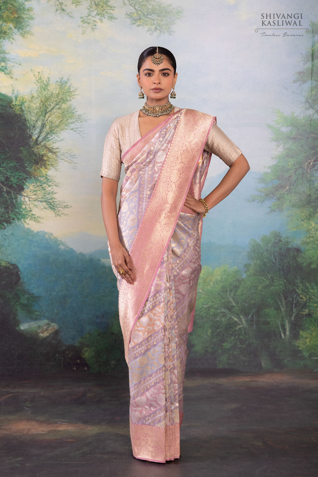 Pastel Rangkat Handwoven Banarasi Kadhua Silk Tissue Saree