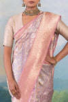 Pastel Rangkat Handwoven Banarasi Kadhua Silk Tissue Saree