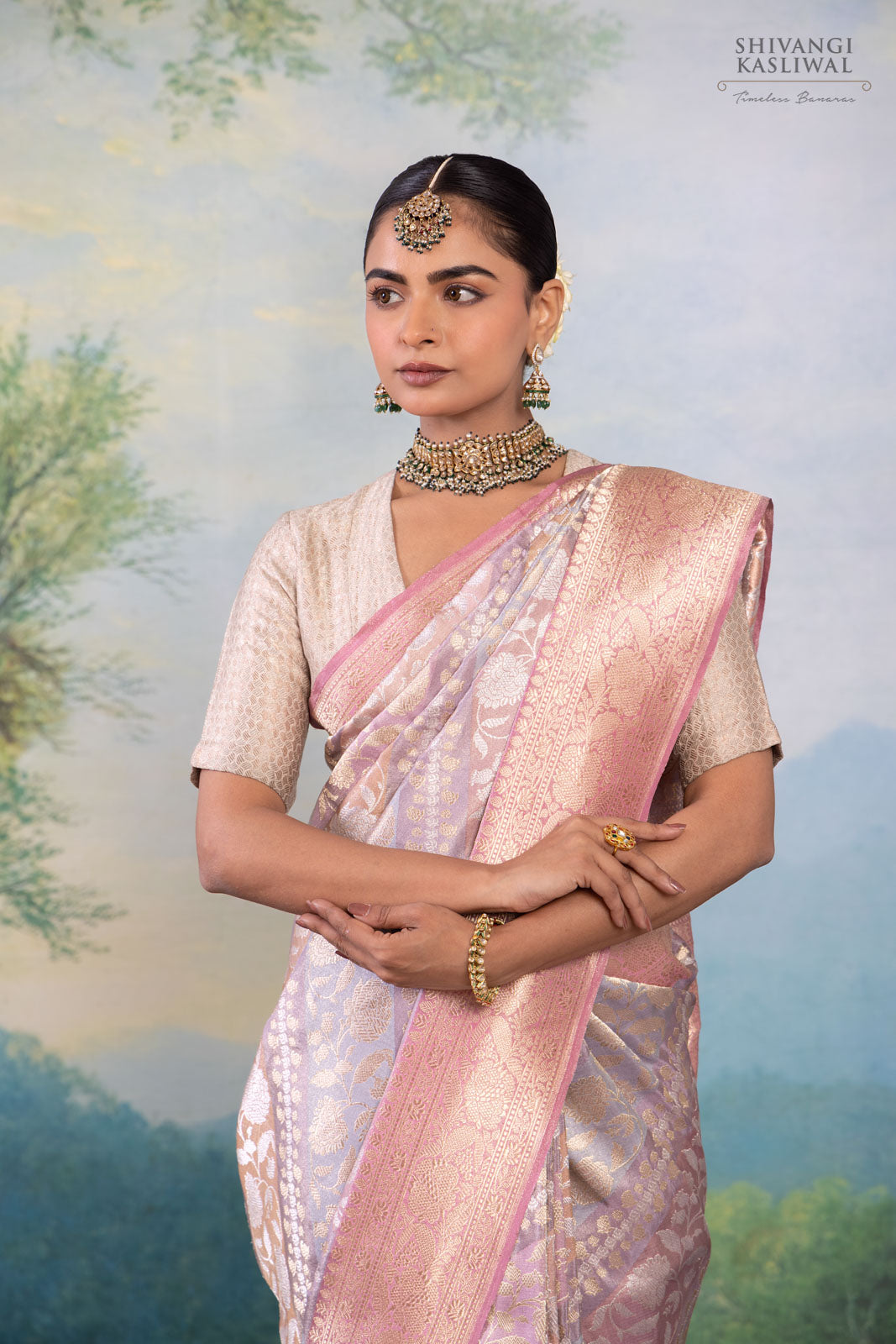 Pastel Rangkat Handwoven Banarasi Kadhua Silk Tissue Saree