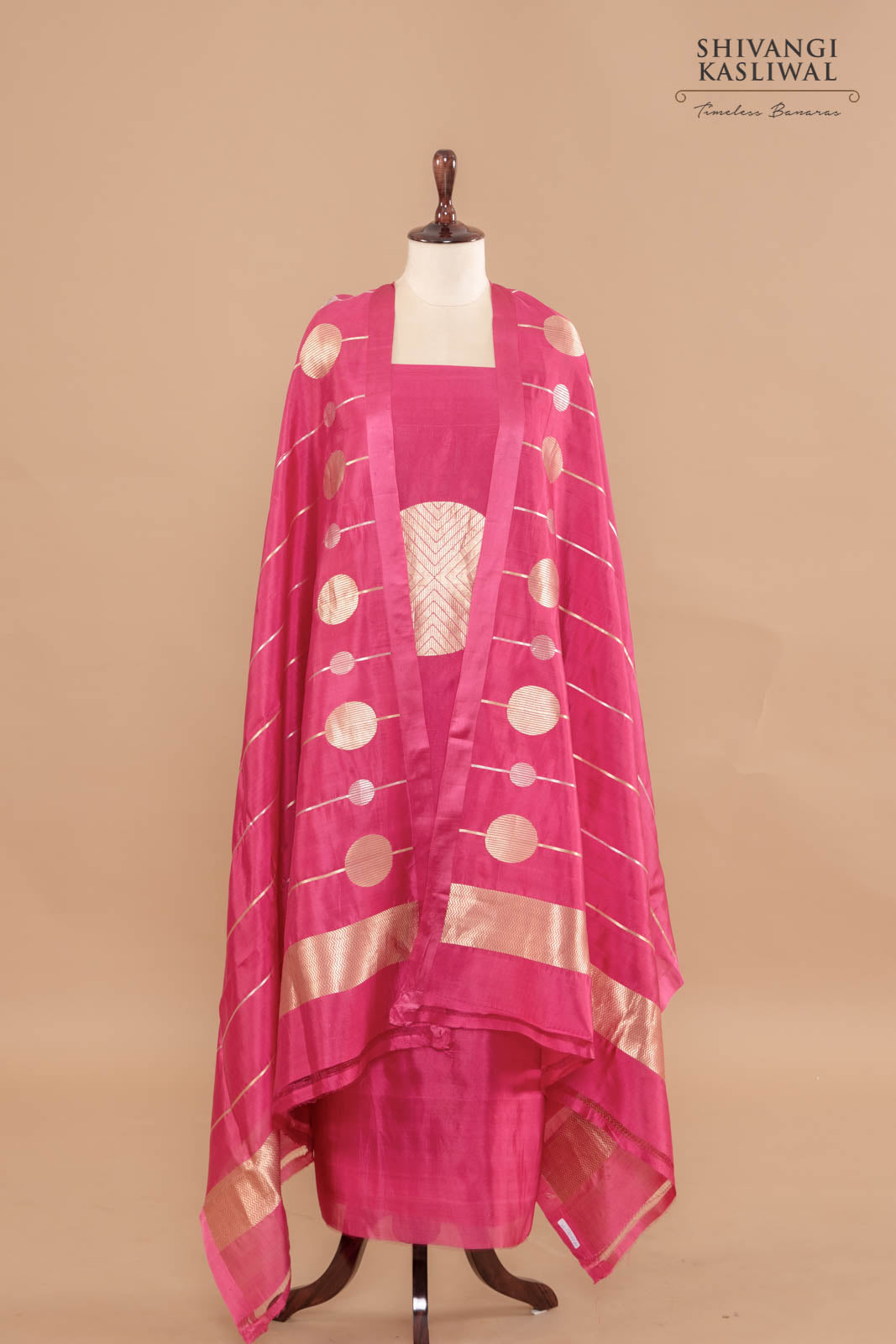 Fuchsia Pink Handwoven Banarasi Silk Suit Piece