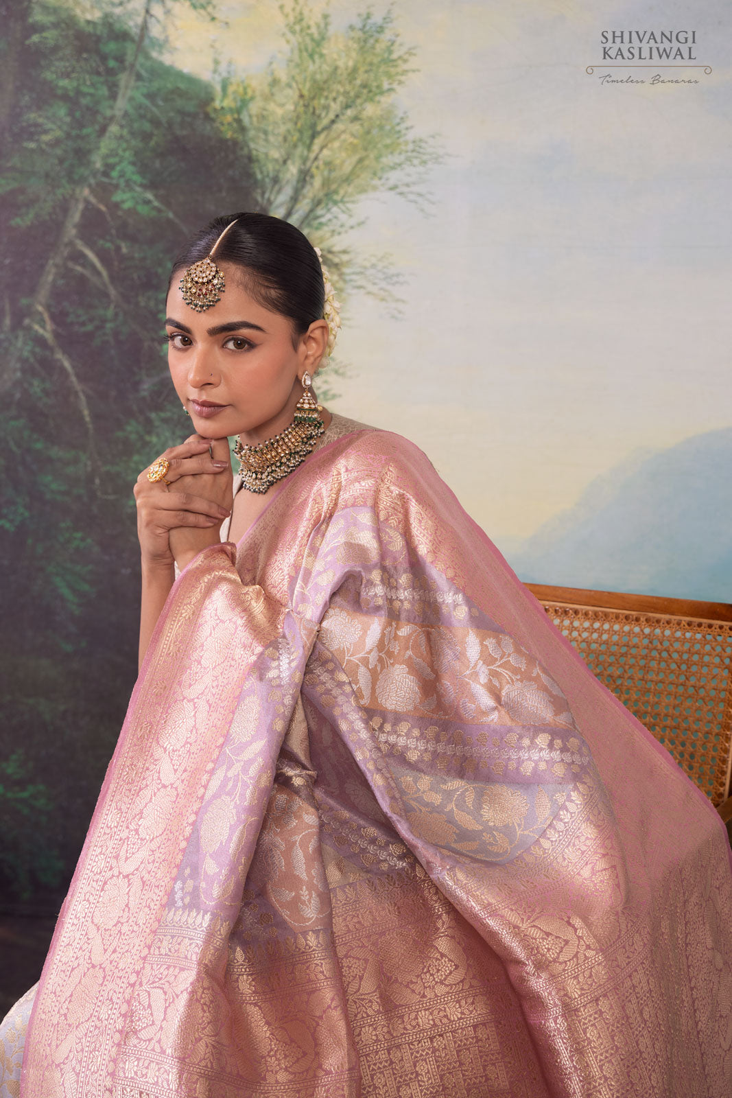 Pastel Rangkat Handwoven Banarasi Kadhua Silk Tissue Saree