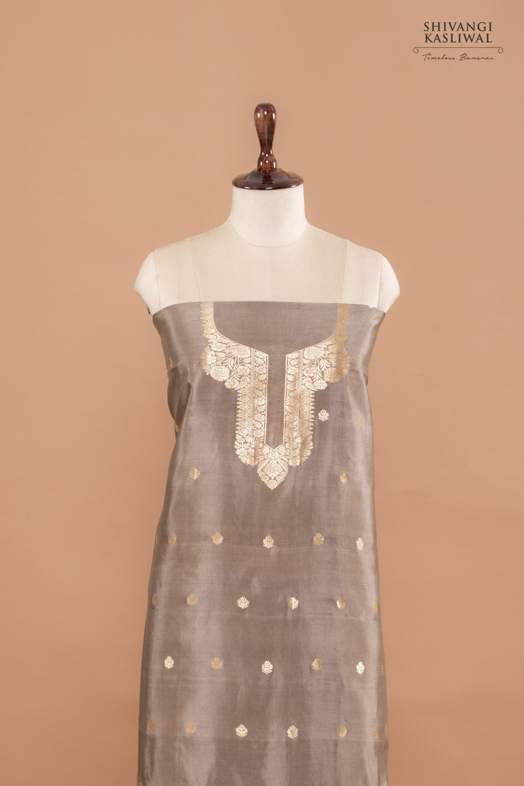 Grey Handwoven Banarasi Silk Suit Piece