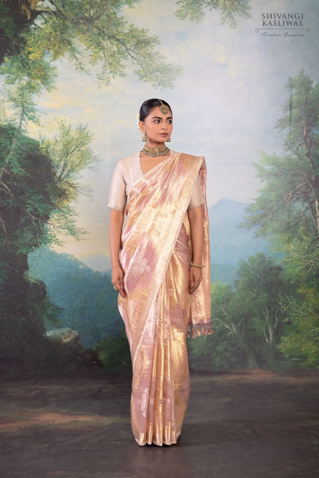 Baby Pink Handwoven Banarasi Tissue Silk Saree