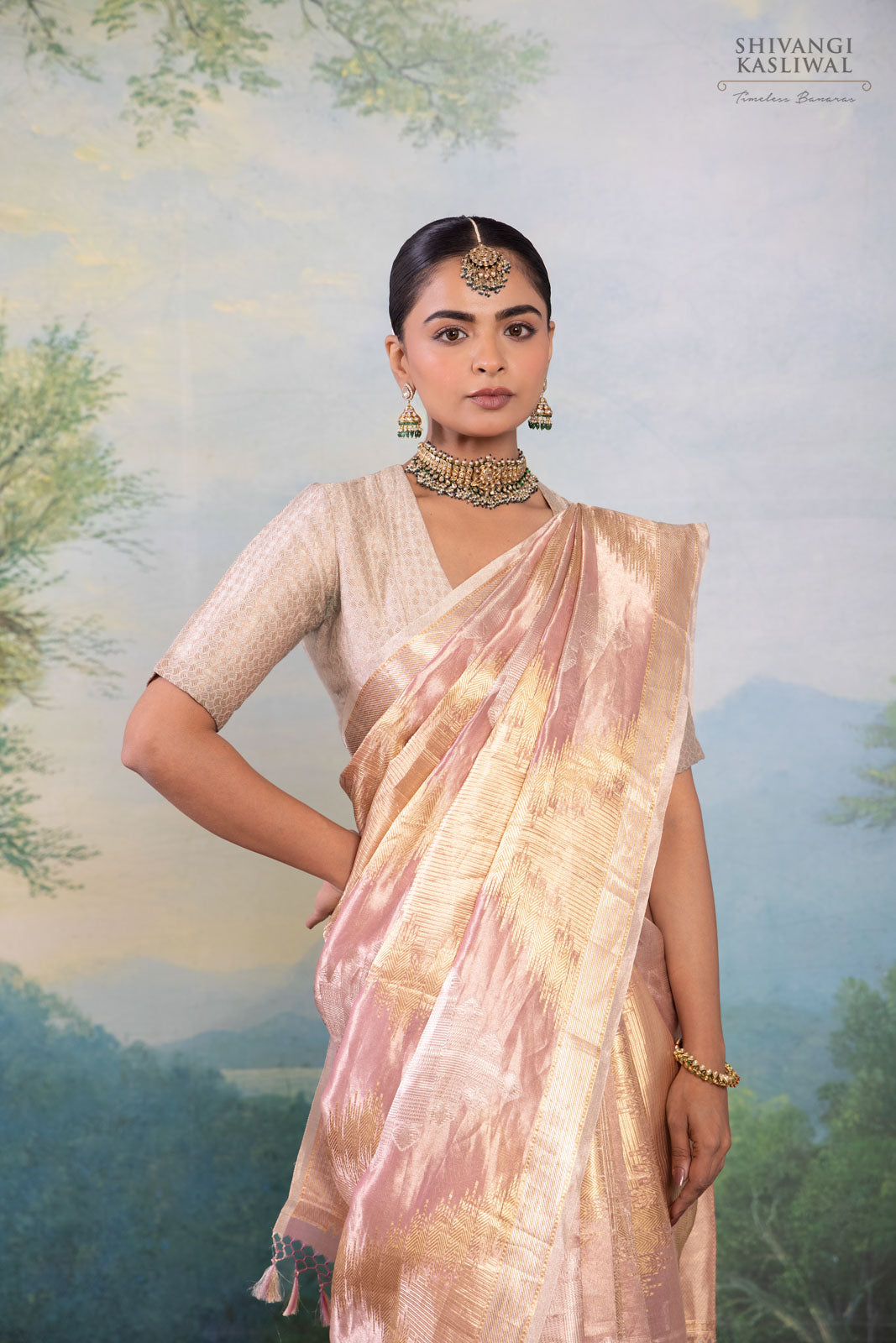 Baby Pink Handwoven Banarasi Tissue Silk Saree