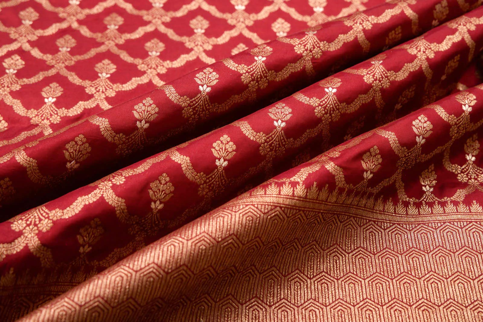 Maroon Handwoven Banarasi Silk Fabric