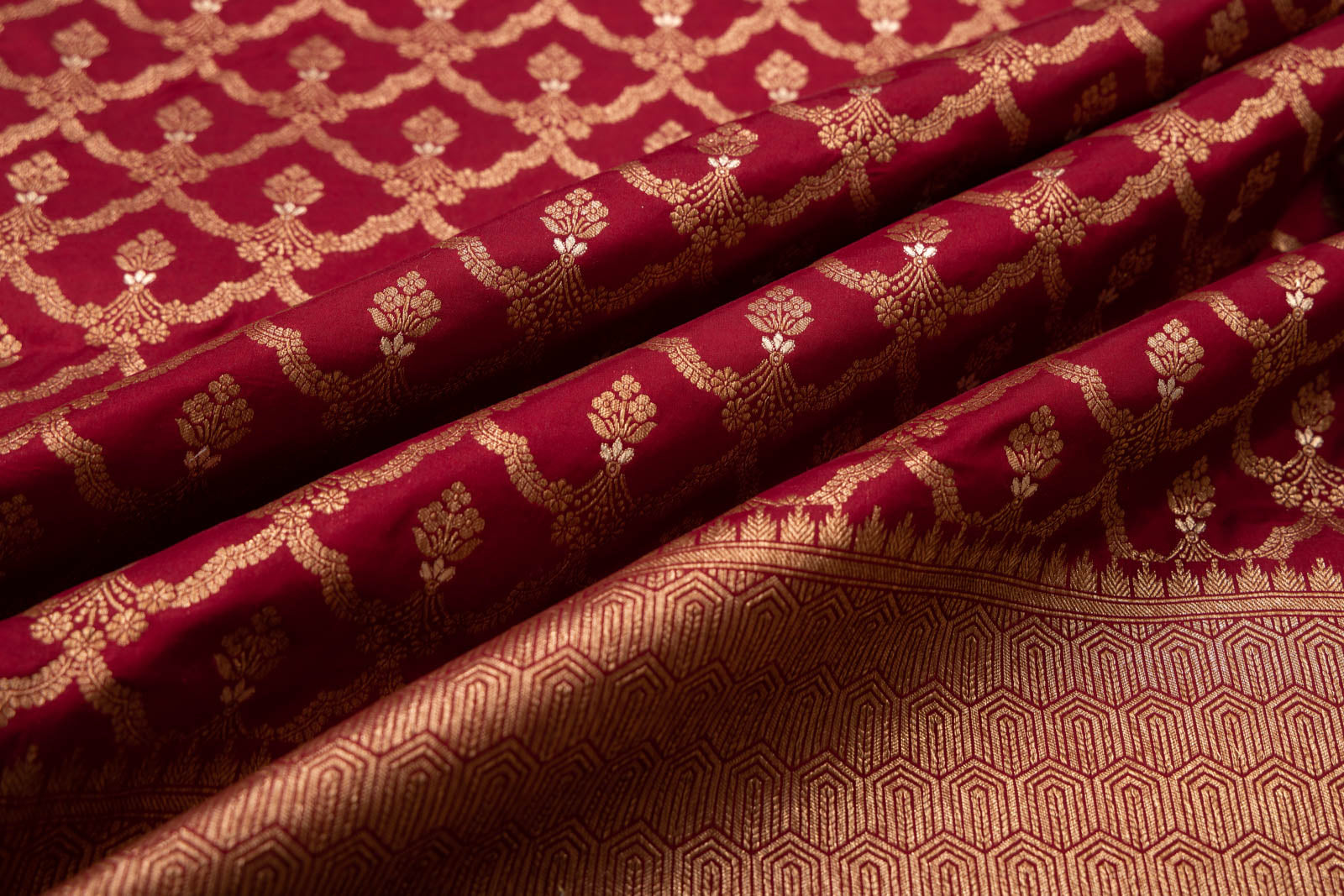 Maroon Handwoven Banarasi Silk Fabric