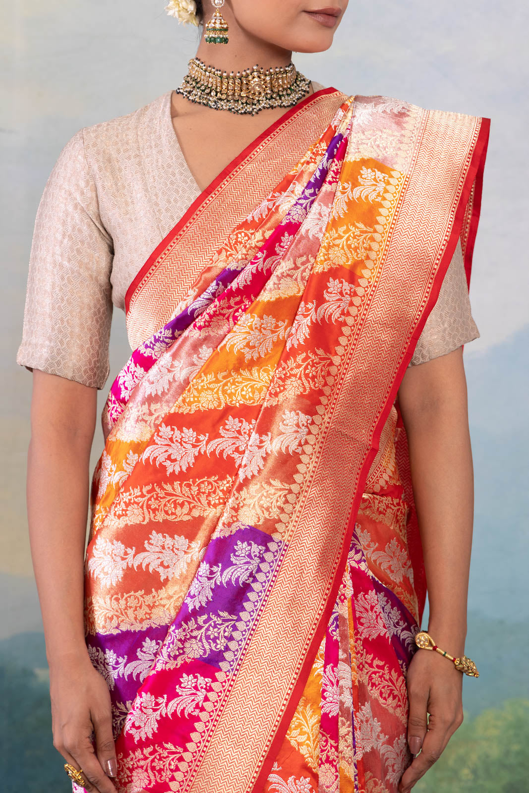 Multicolor Rangkat Handwoven Banarasi Kadhua Silk Saree