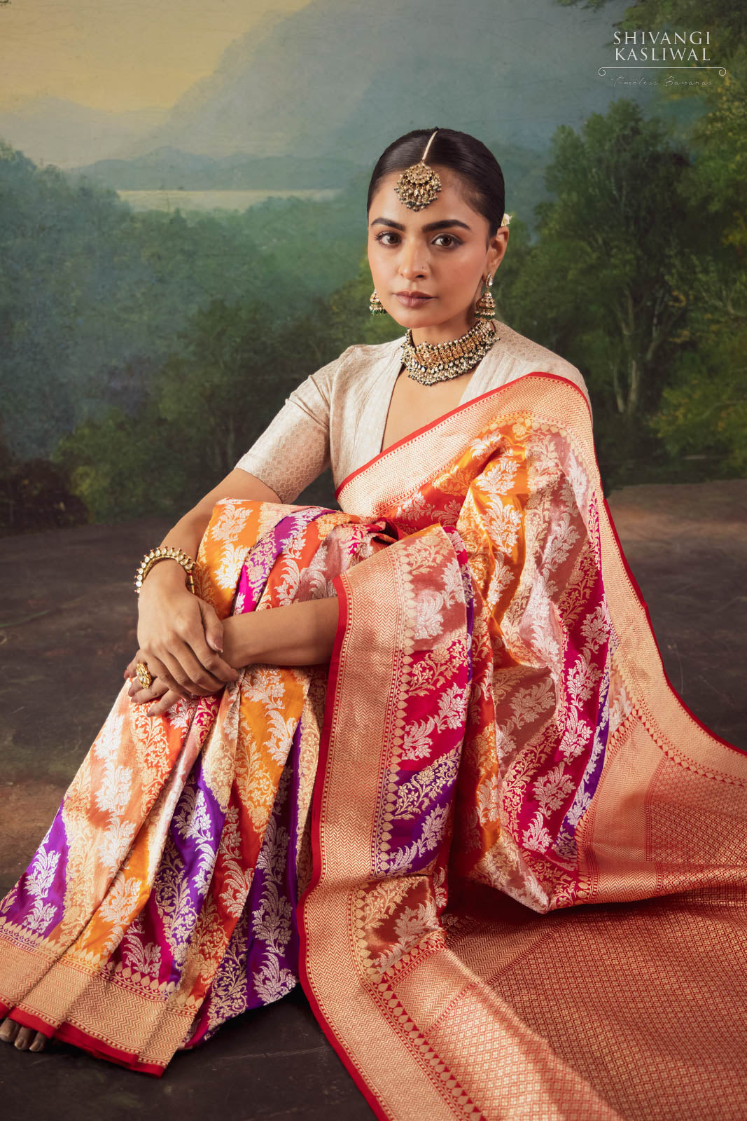 Multicolor Rangkat Handwoven Banarasi Kadhua Silk Saree