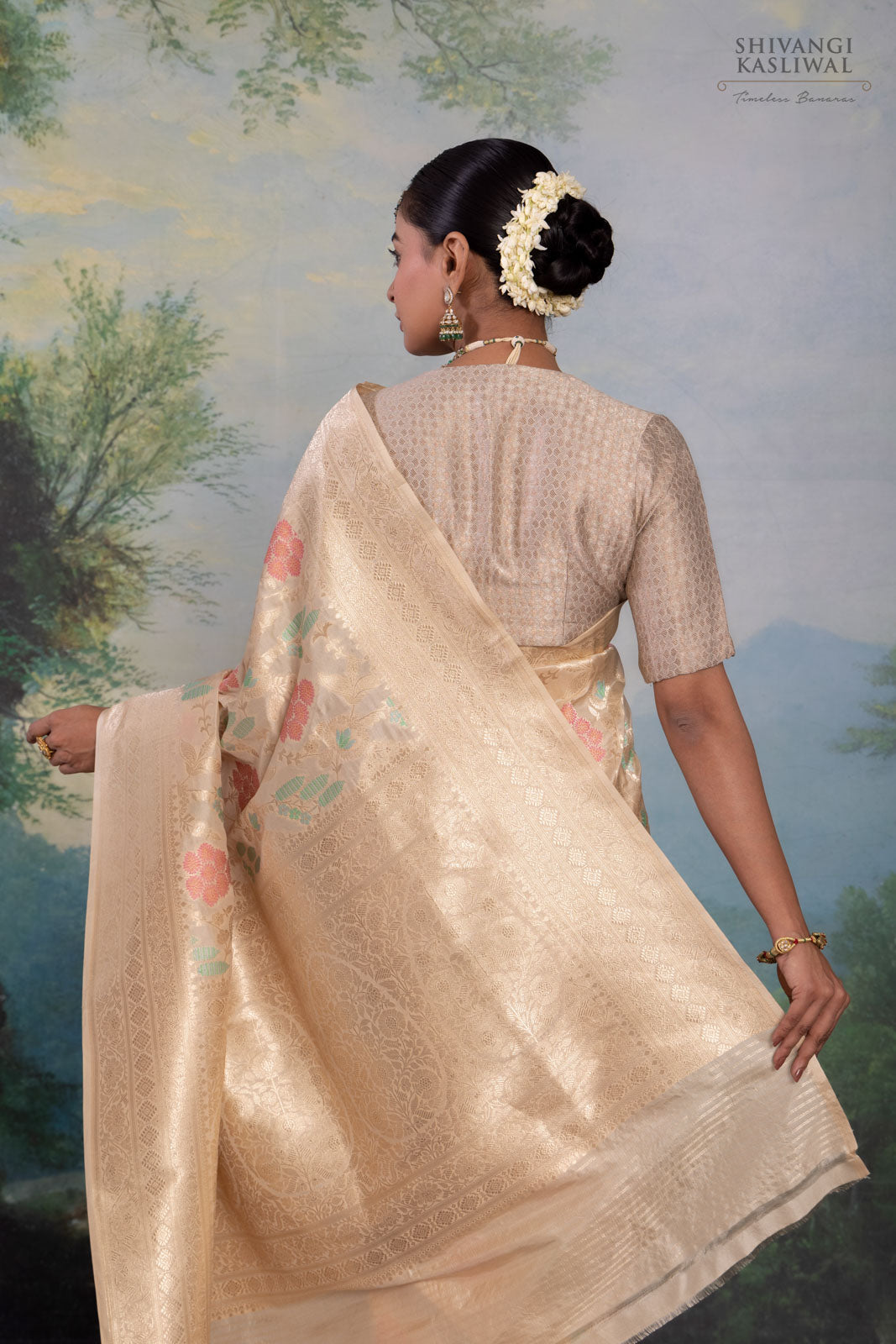 Beige Handwoven Banarasi Silk Saree