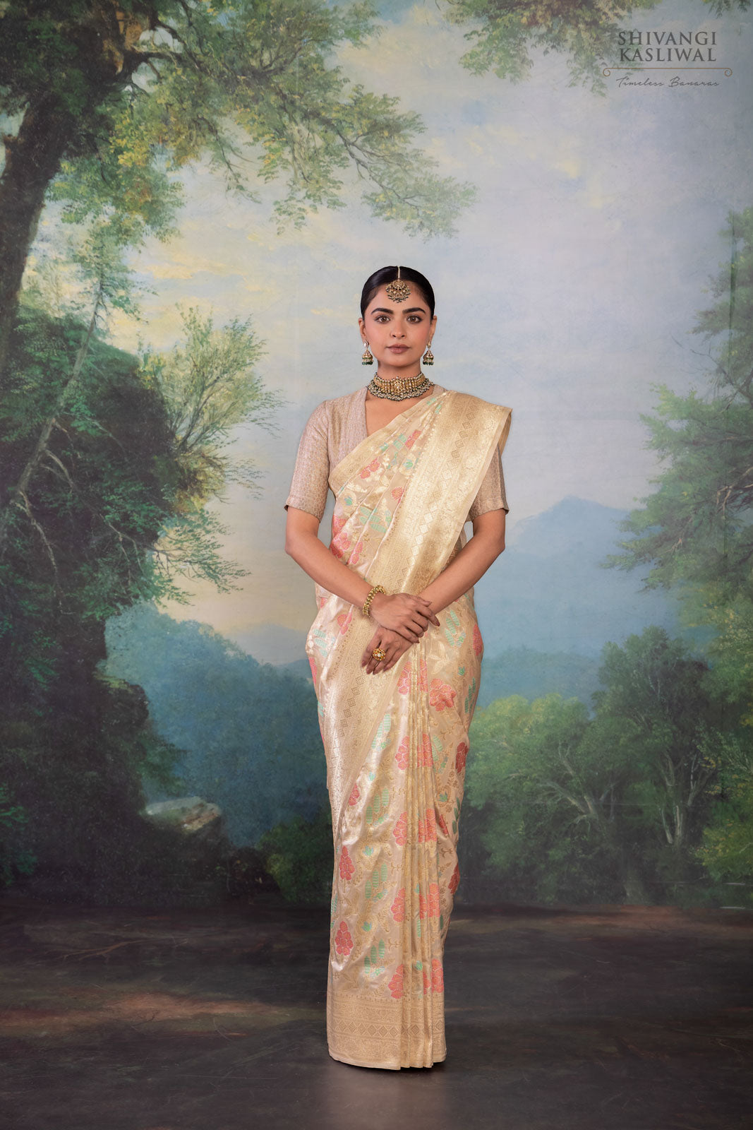 Beige Handwoven Banarasi Silk Saree