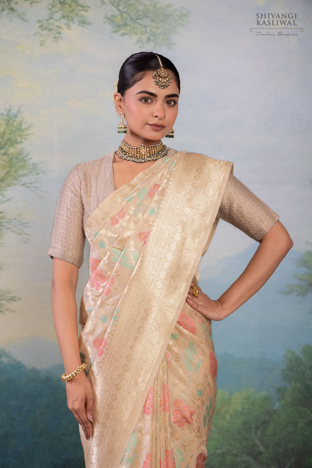 Beige Handwoven Banarasi Silk Saree