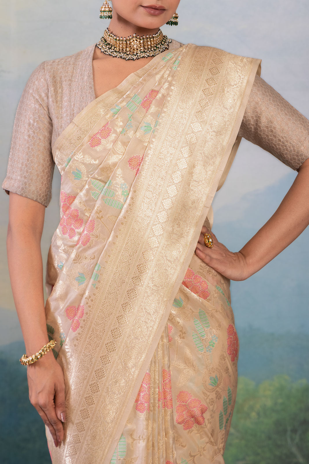 Beige Handwoven Banarasi Silk Saree