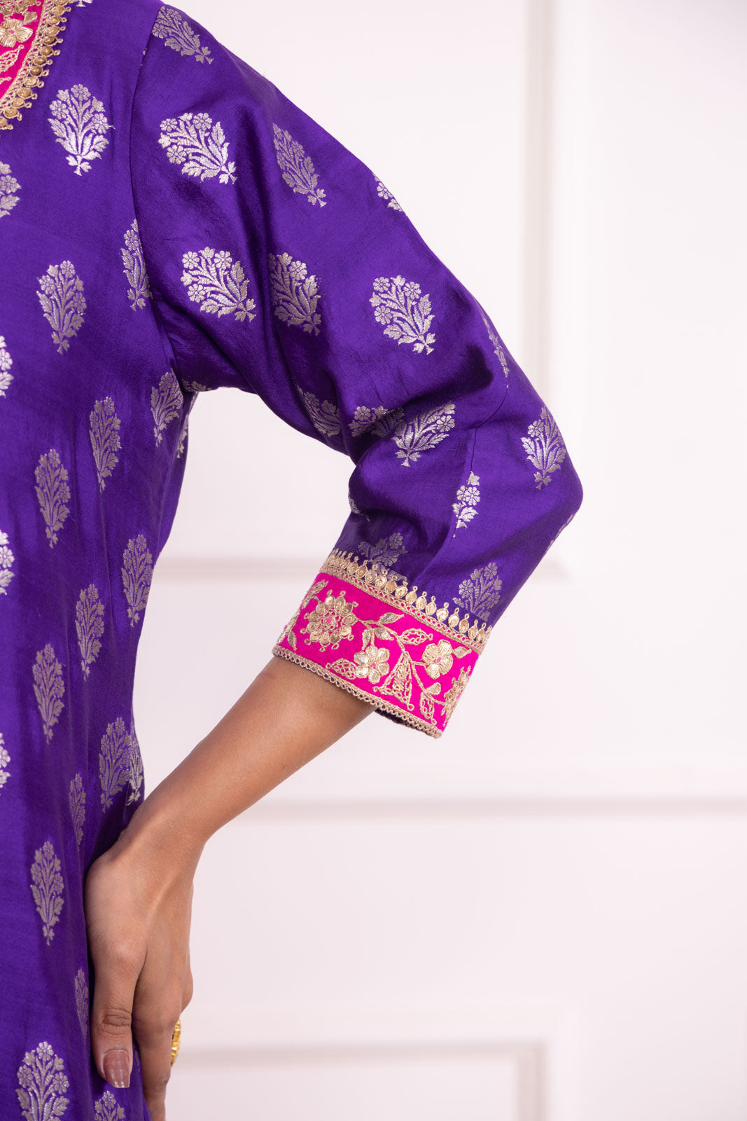 Purple Banarasi Chiniya Silk Kurta with Leheriya Dupatta