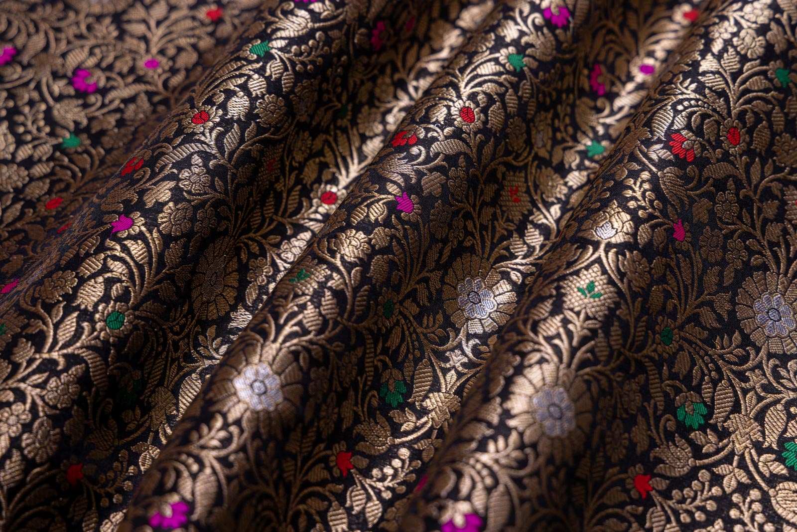 Black Handwoven Banarasi Brocade Fabric