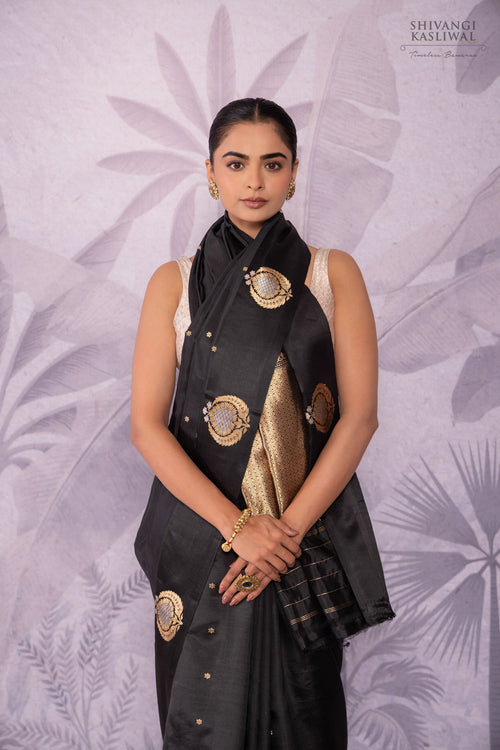 Black Handwoven Banarasi Pure Silk Saree