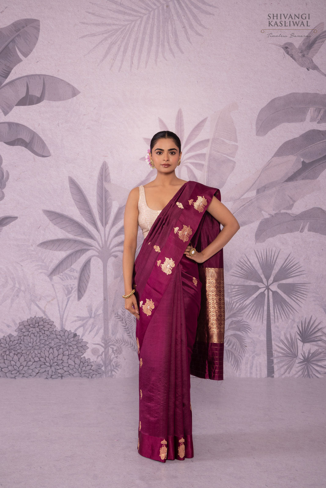 Wine Handwoven Banarasi Pure Silk Saree