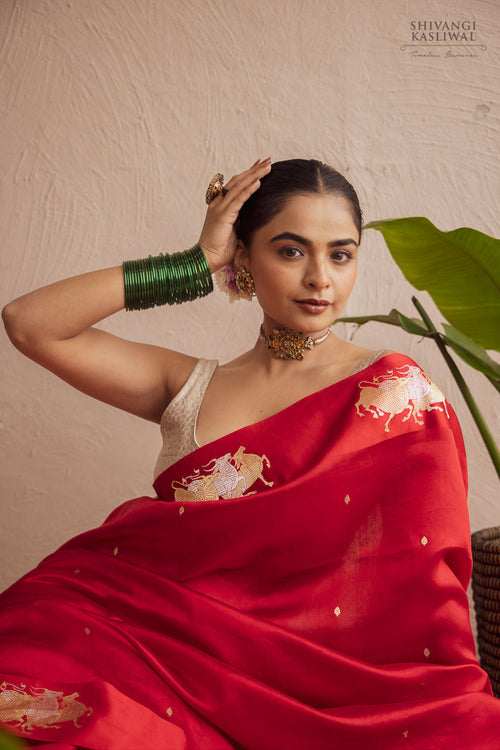 Red Handwoven Banarasi Pure Silk Saree