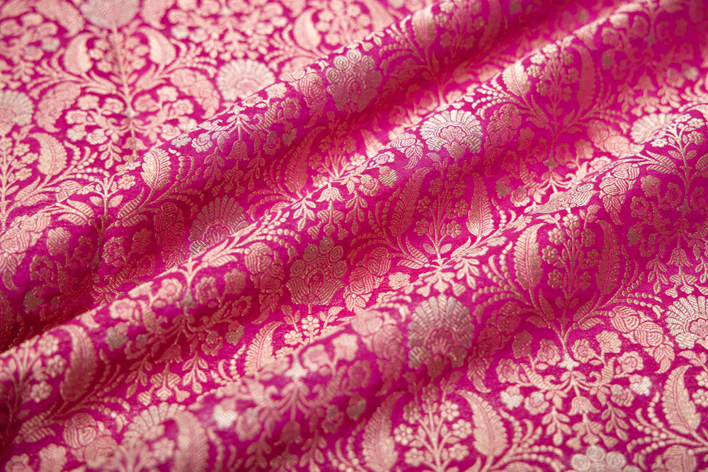 Fuchsia Pink Handwoven Banarasi Brocade Fabric