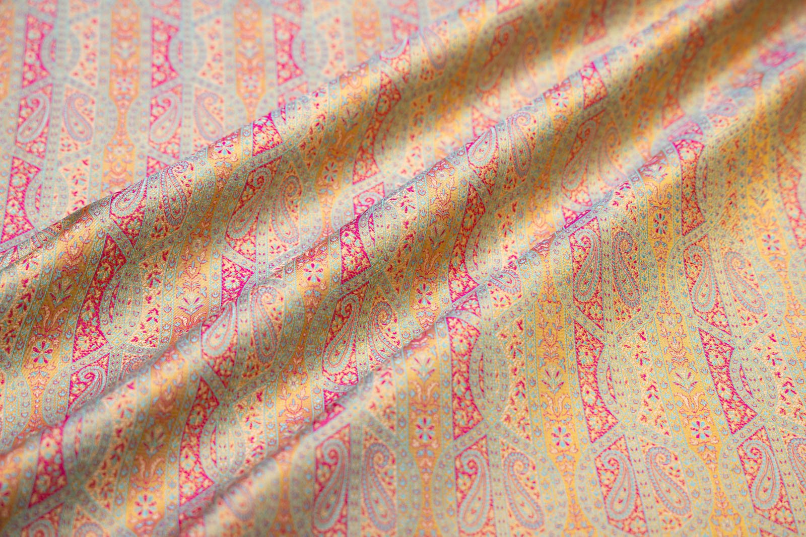 Yellow Handwoven Tanchoi Silk Fabric