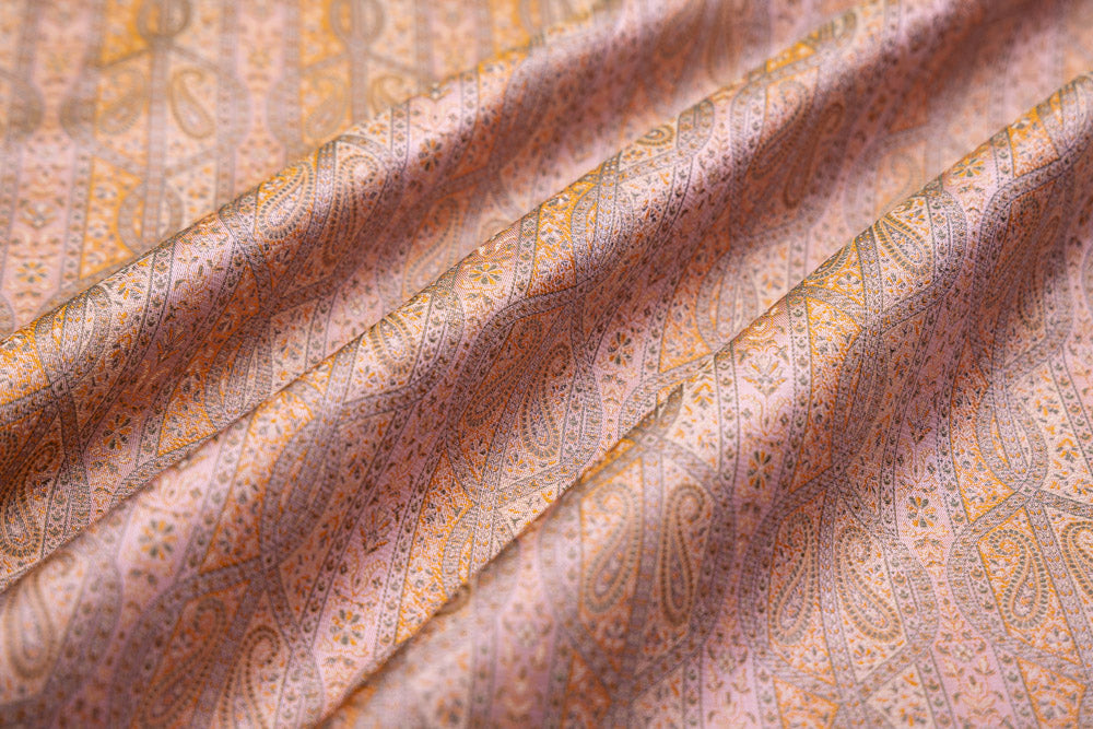 Peach Pink Handwoven Tanchoi Silk Fabric