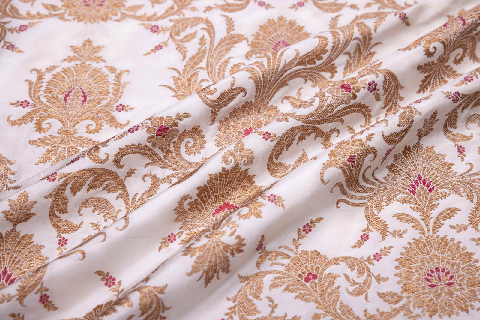 Off-White Handwoven Banarasi Silk Fabric