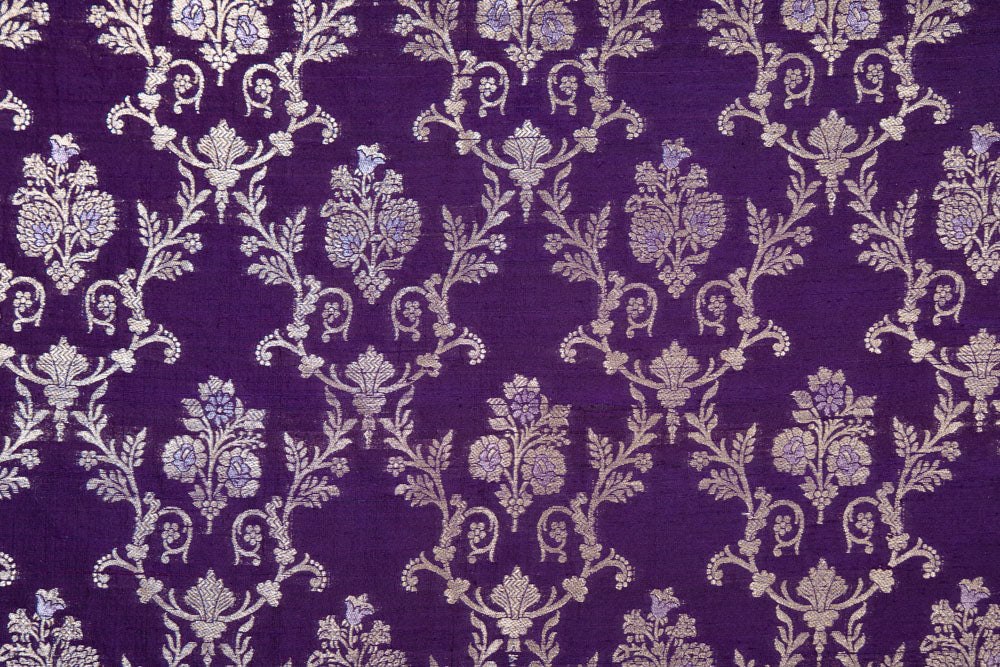 Purple Handwoven Banarasi Raw Silk Fabric