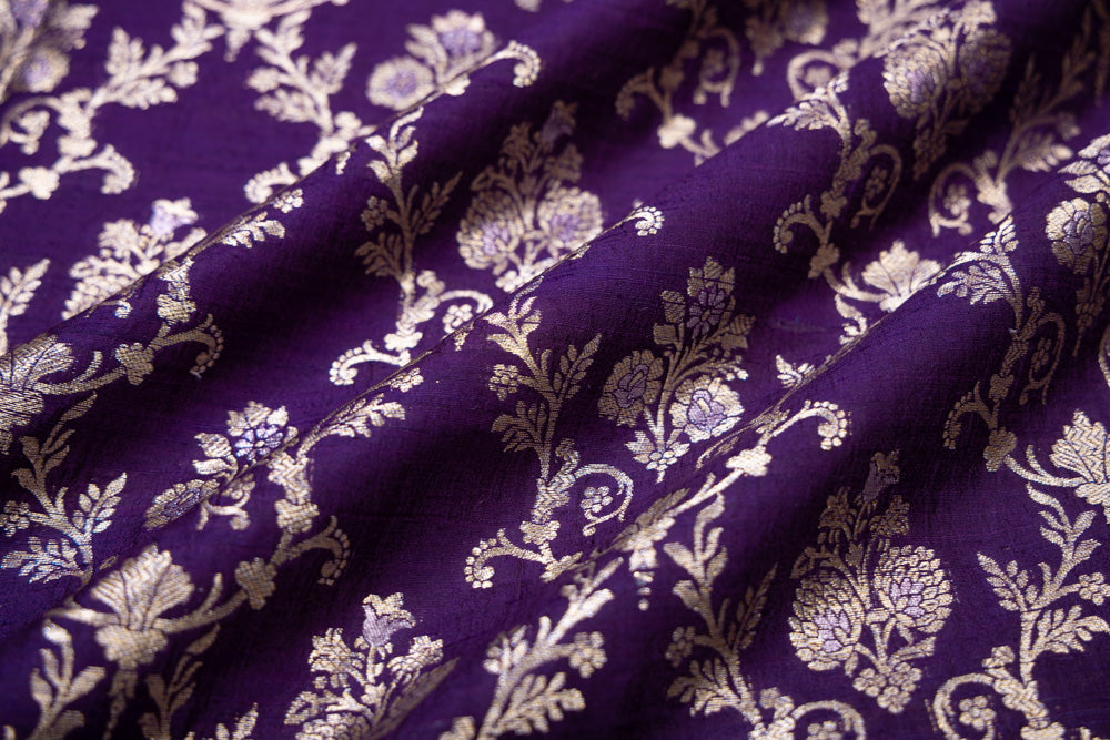 Purple Handwoven Banarasi Raw Silk Fabric