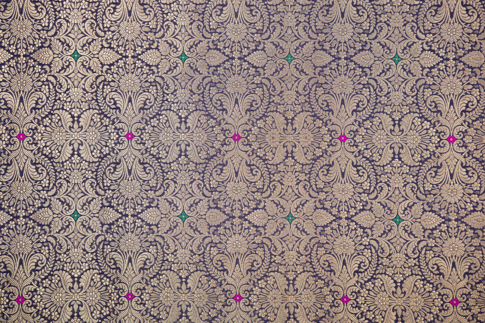 Navy Blue Handwoven Banarasi Brocade Fabric