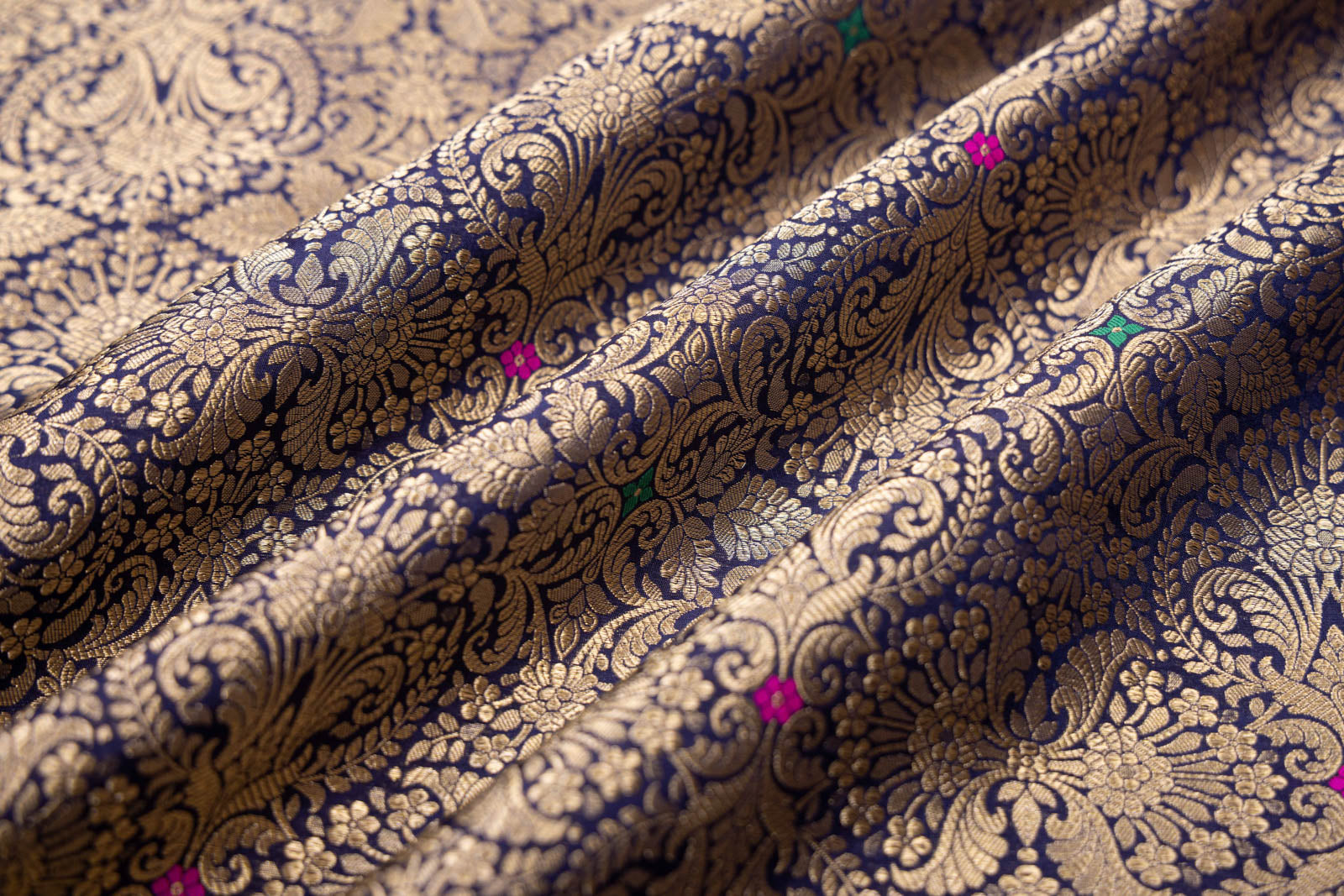 Navy Blue Handwoven Banarasi Brocade Fabric