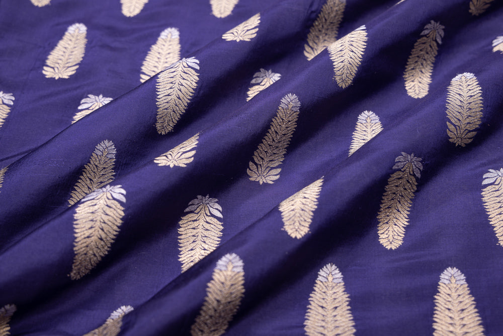 Navy Blue Handwoven Banarasi Silk Fabric