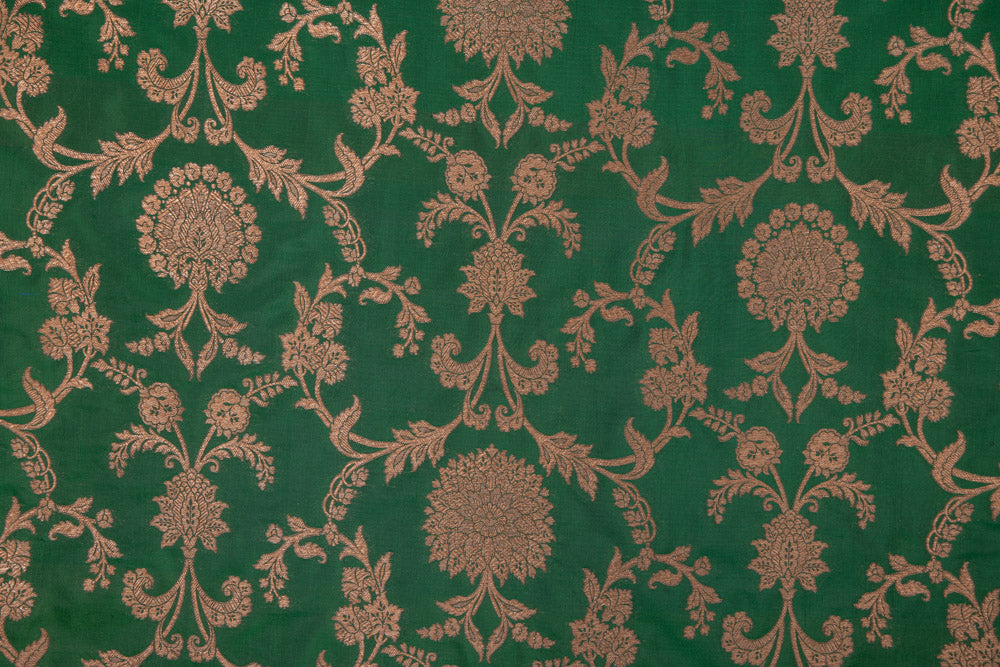 Bottle Green Handwoven Banarasi Silk Fabric