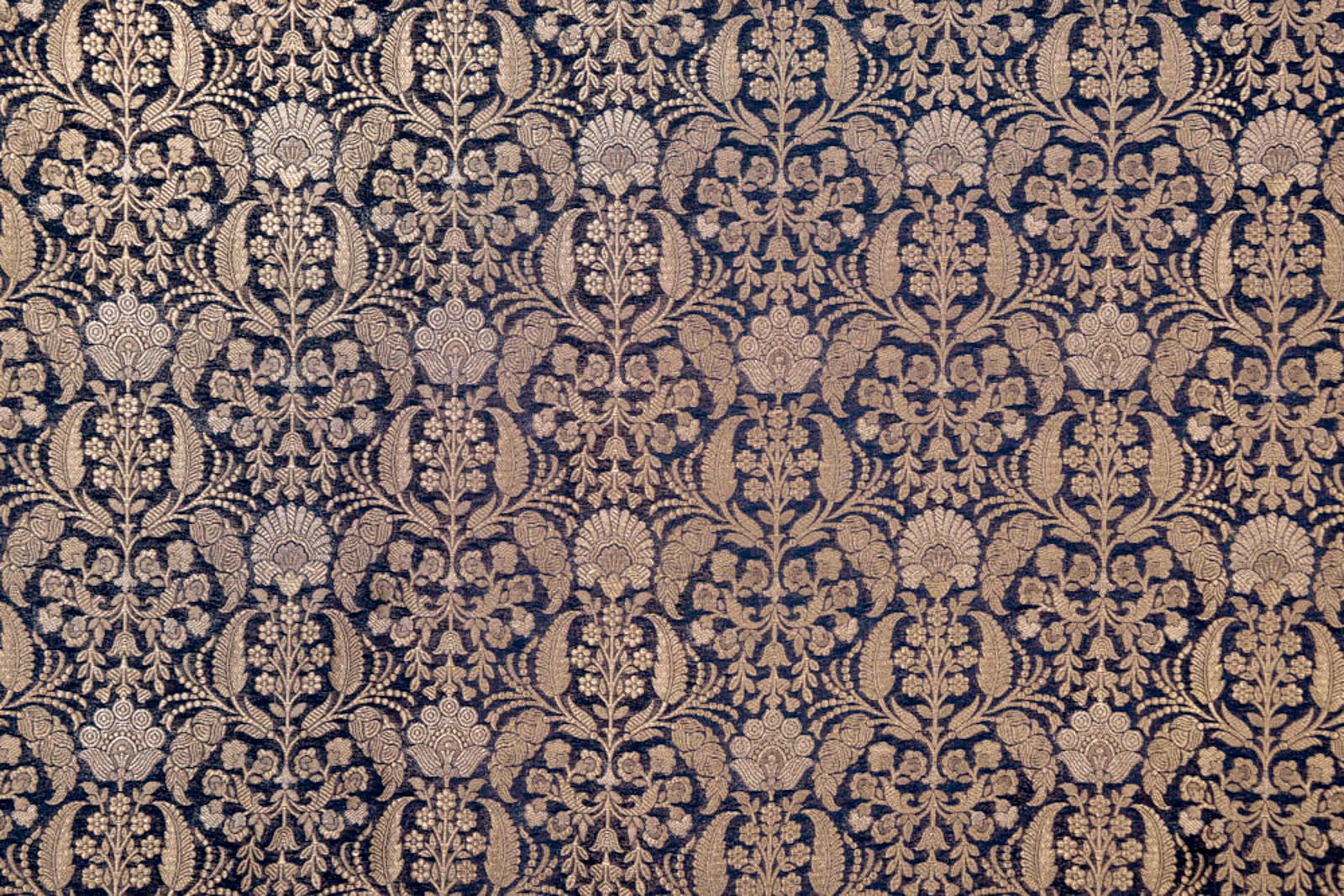 Navy Blue Handwoven Banarasi Brocade Fabric