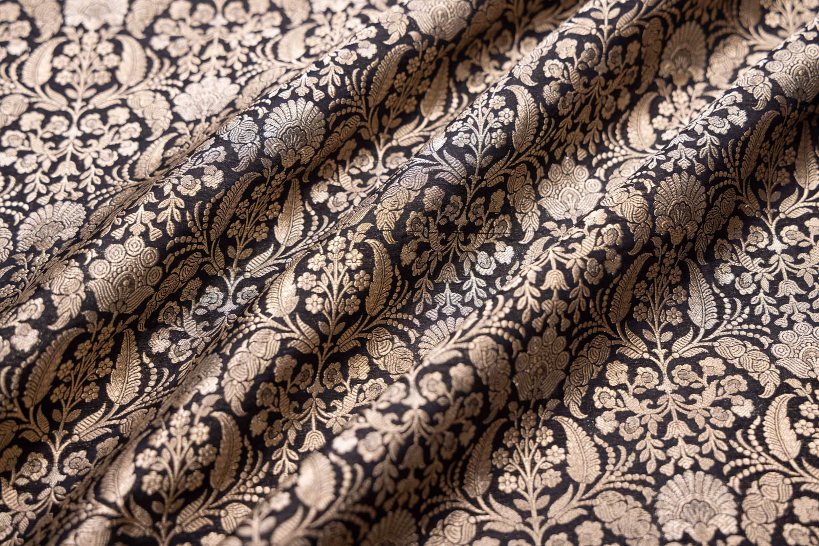 Black Handwoven Banarasi Brocade Fabric