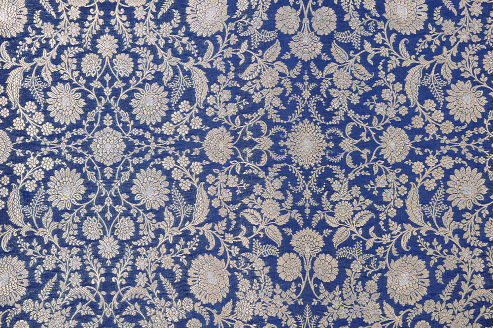 Navy Blue Handwoven Banarasi Silk Fabric