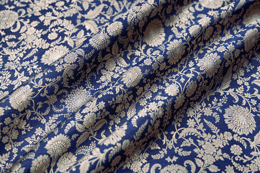 Navy Blue Handwoven Banarasi Silk Fabric