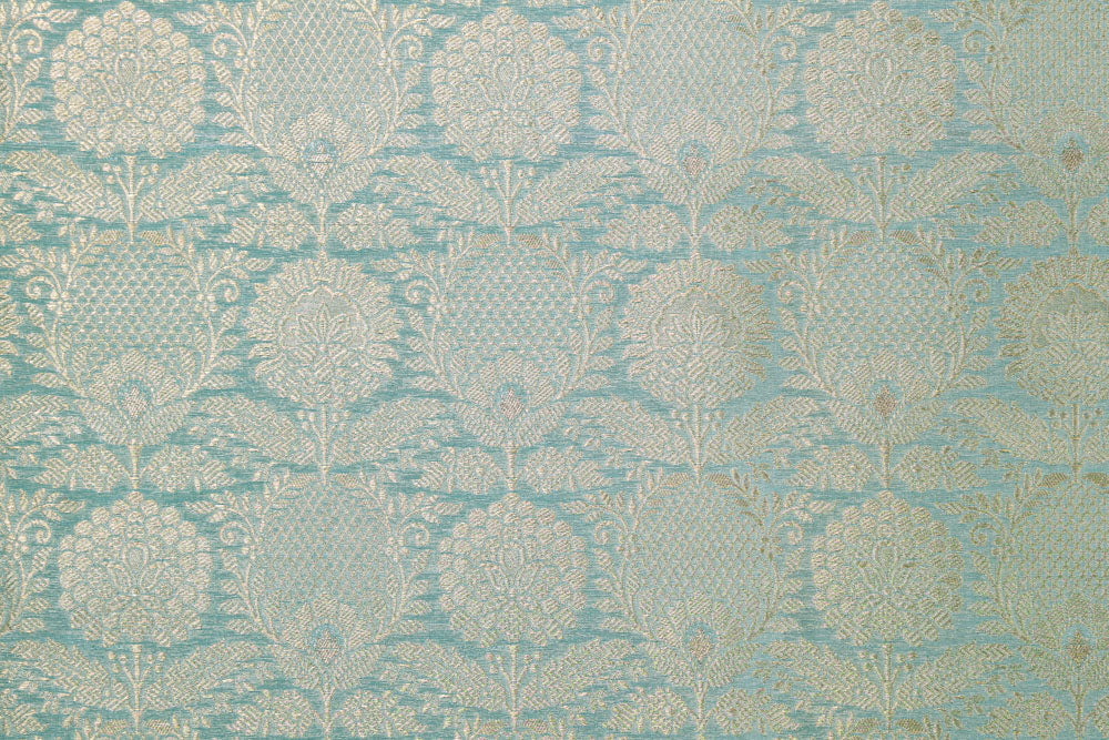 Powder Blue Handwoven Banarasi Brocade Fabric