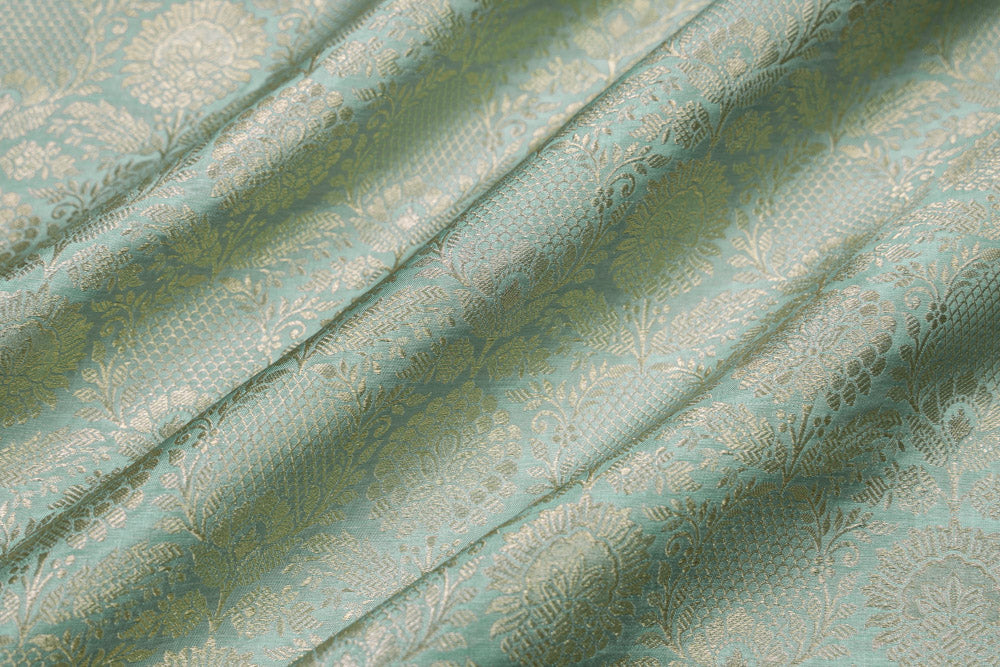 Powder Blue Handwoven Banarasi Brocade Fabric